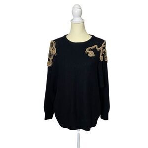 Vintage Adrian Jordan Black Gold Beaded Silk Angora Lambswool Sweater Size 14/16